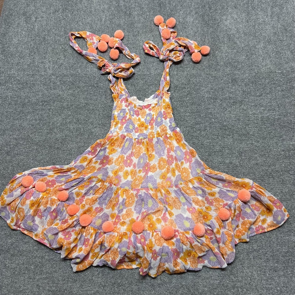 Sundress Pippa Dress Womens XS/S Multicolor Floral Pom Pom Hem Festival